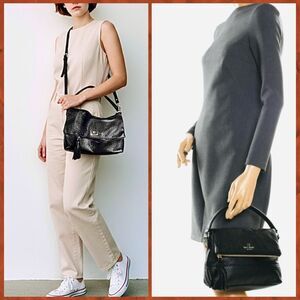 Kate Spade Black Leather Crossbody Medium Large Foldover Shoulder/Clasp Bag
